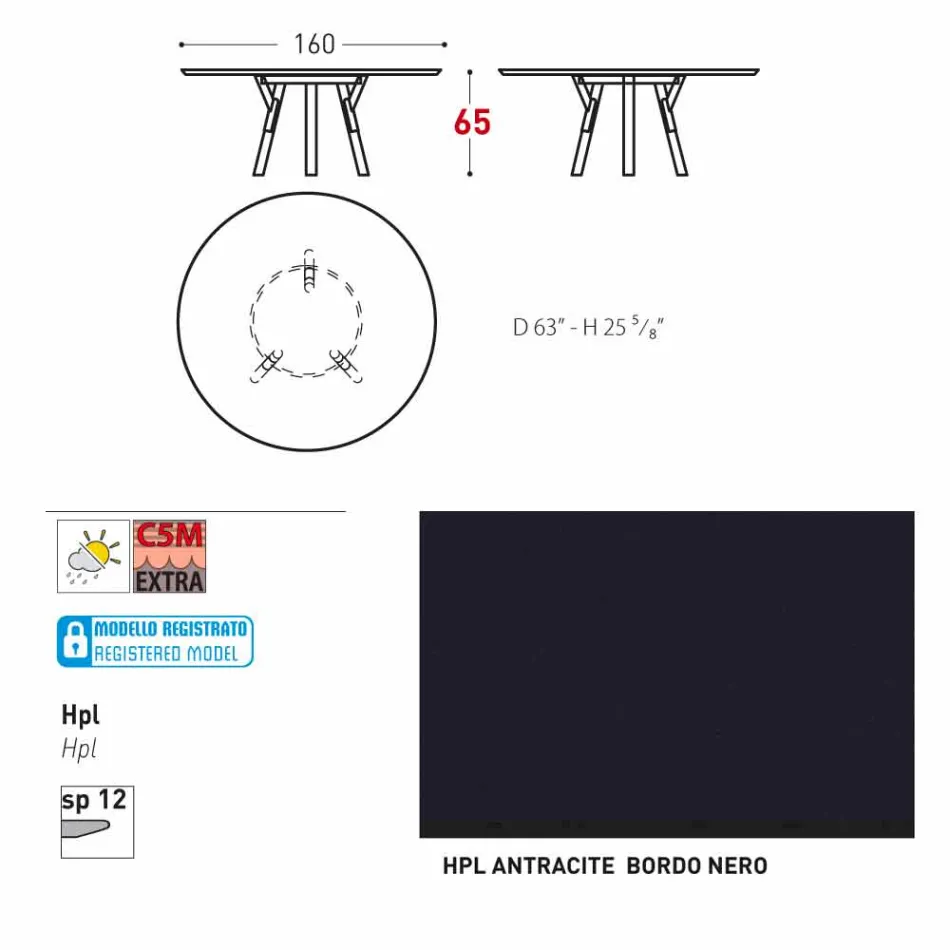 Varaschin Liens Table ronde pour le design moderne intérieur / extérieur, H 65 cm Viadurini