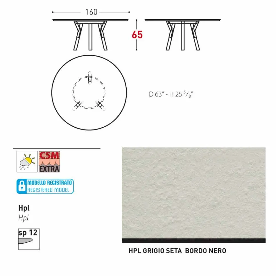 Varaschin Liens Table ronde pour le design moderne intérieur / extérieur, H 65 cm Viadurini