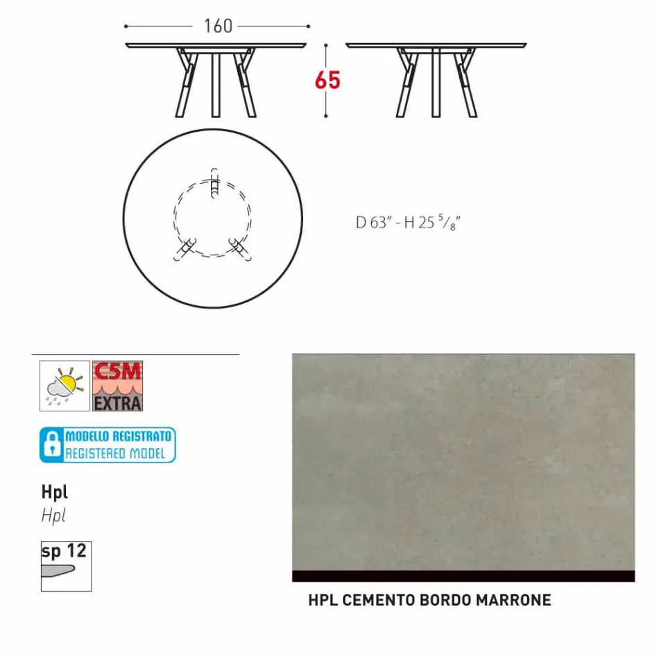 Varaschin Liens Table ronde pour le design moderne intérieur / extérieur, H 65 cm Viadurini