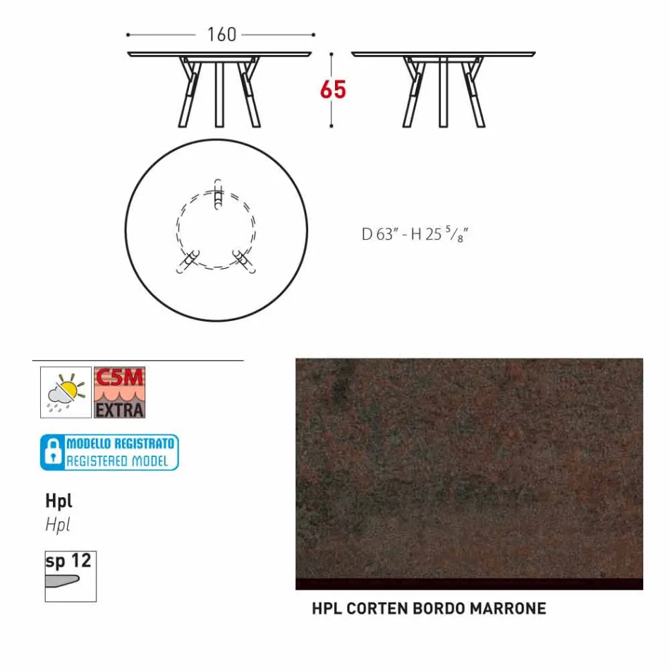 Varaschin Liens Table ronde pour le design moderne intérieur / extérieur, H 65 cm Viadurini