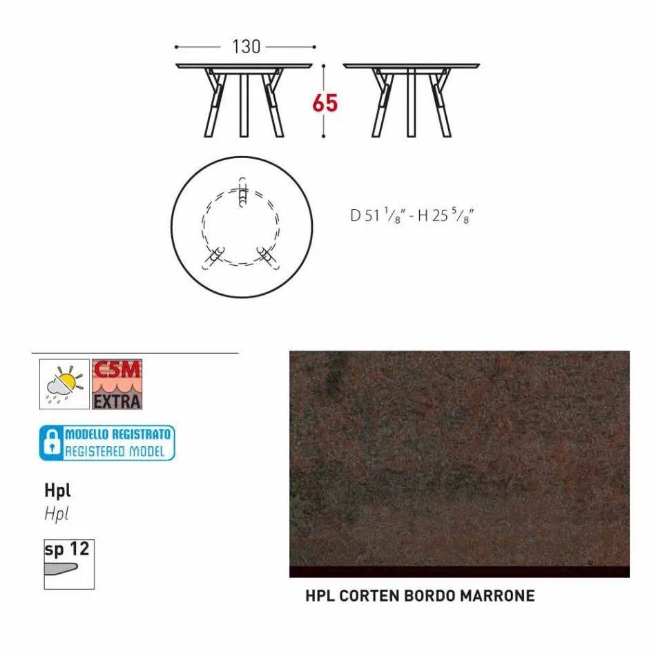 Varaschin Liens Table ronde pour le design moderne intérieur / extérieur, H 65 cm Viadurini