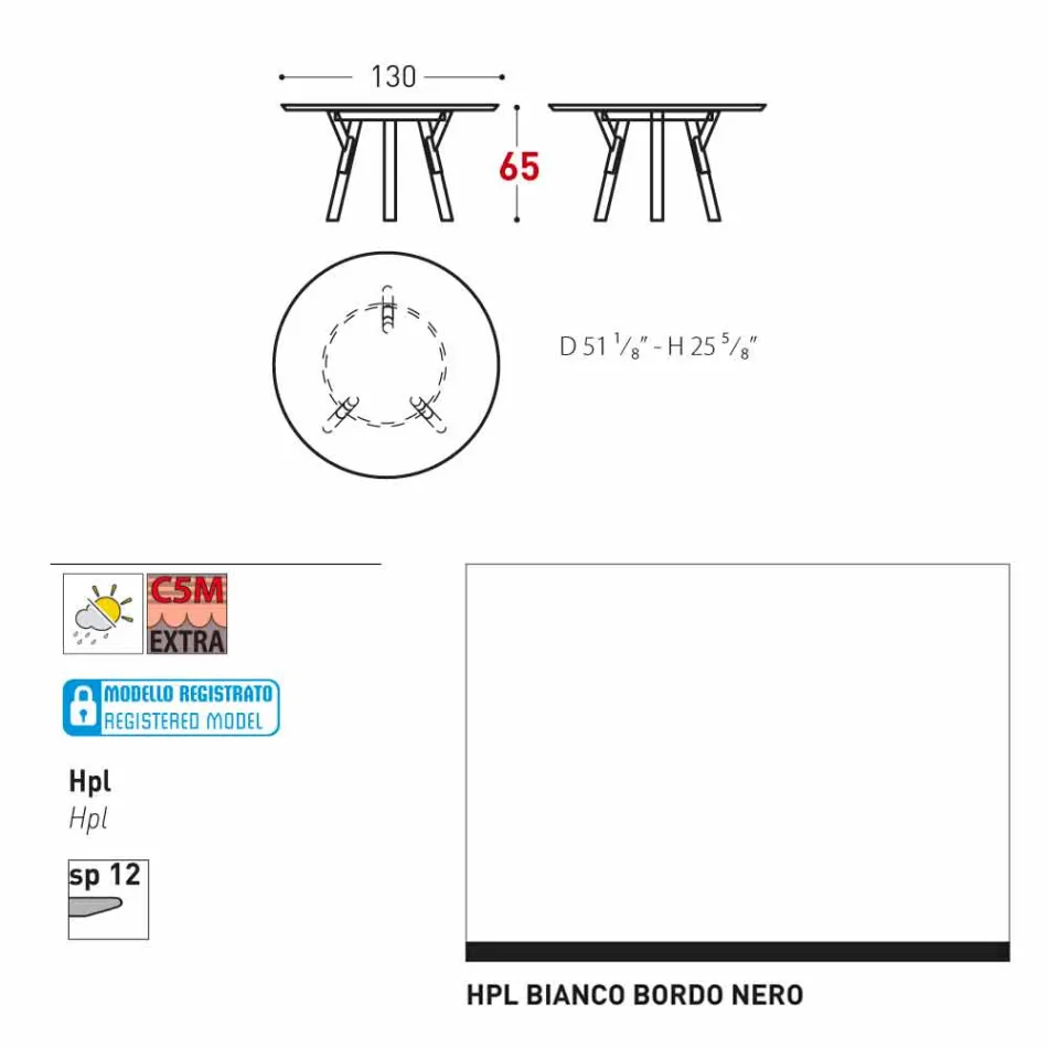 Varaschin Liens Table ronde pour le design moderne intérieur / extérieur, H 65 cm Viadurini