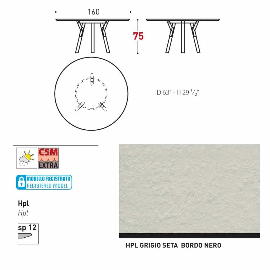 Varaschin liens table de jardin ronde avec pieds en teck, H 75cm Viadurini