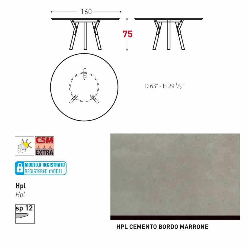 Varaschin liens table de jardin ronde avec pieds en teck, H 75cm Viadurini