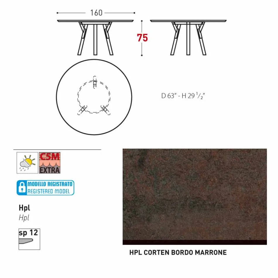 Varaschin liens table de jardin ronde avec pieds en teck, H 75cm Viadurini