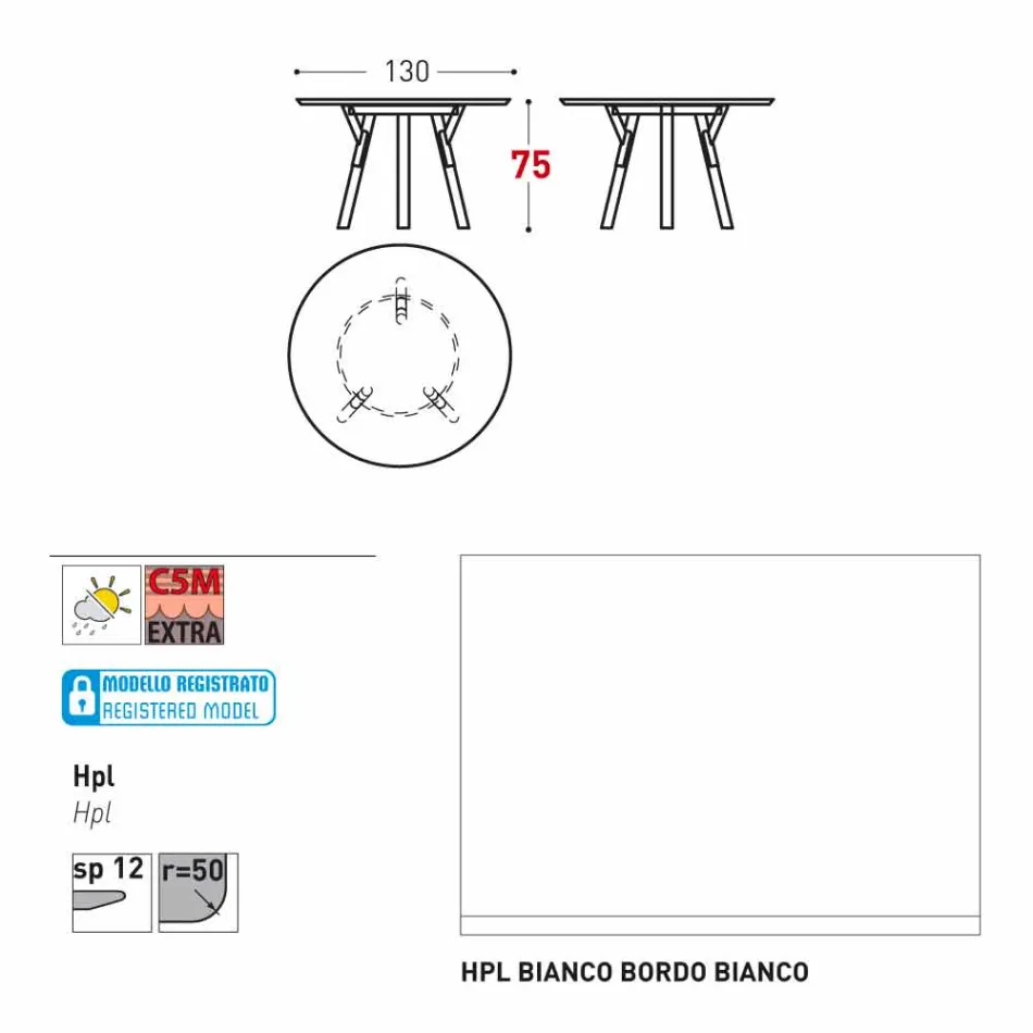 Varaschin liens table de jardin ronde avec pieds en teck, H 75cm Viadurini