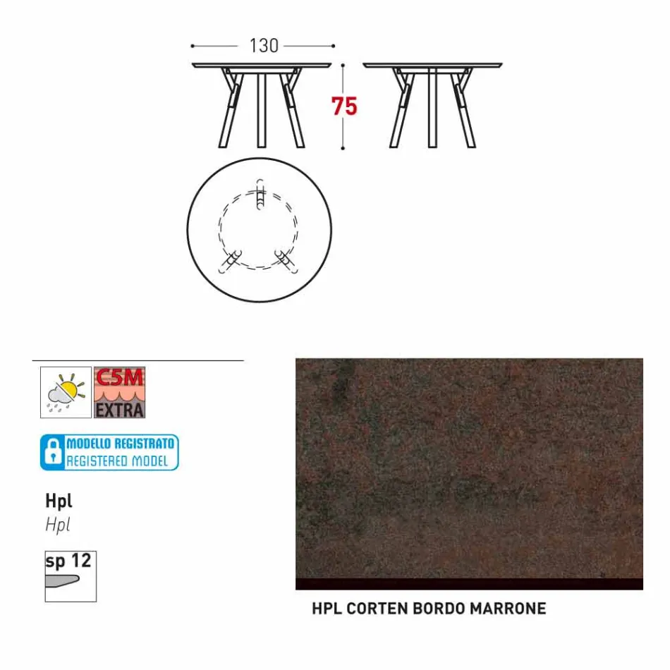 Varaschin liens table de jardin ronde avec pieds en teck, H 75cm Viadurini