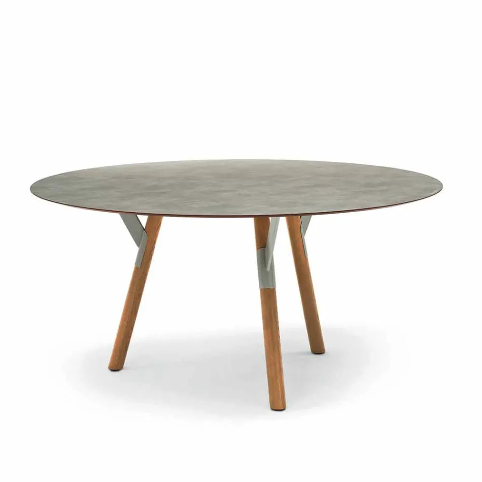 Varaschin liens table de jardin ronde avec pieds en teck, H 75cm Viadurini
