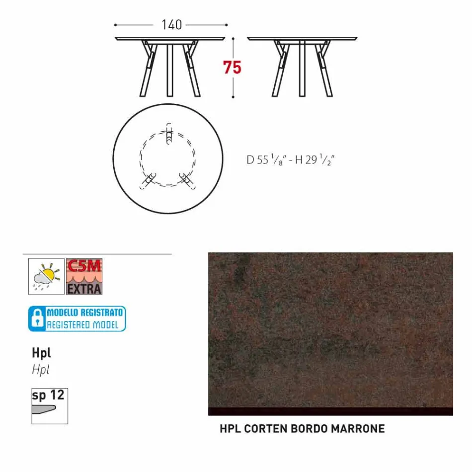 Varaschin liens table de jardin ronde avec pieds en teck, H 75cm Viadurini