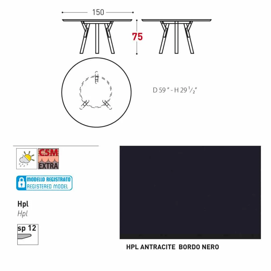 Varaschin liens table de jardin ronde avec pieds en teck, H 75cm Viadurini