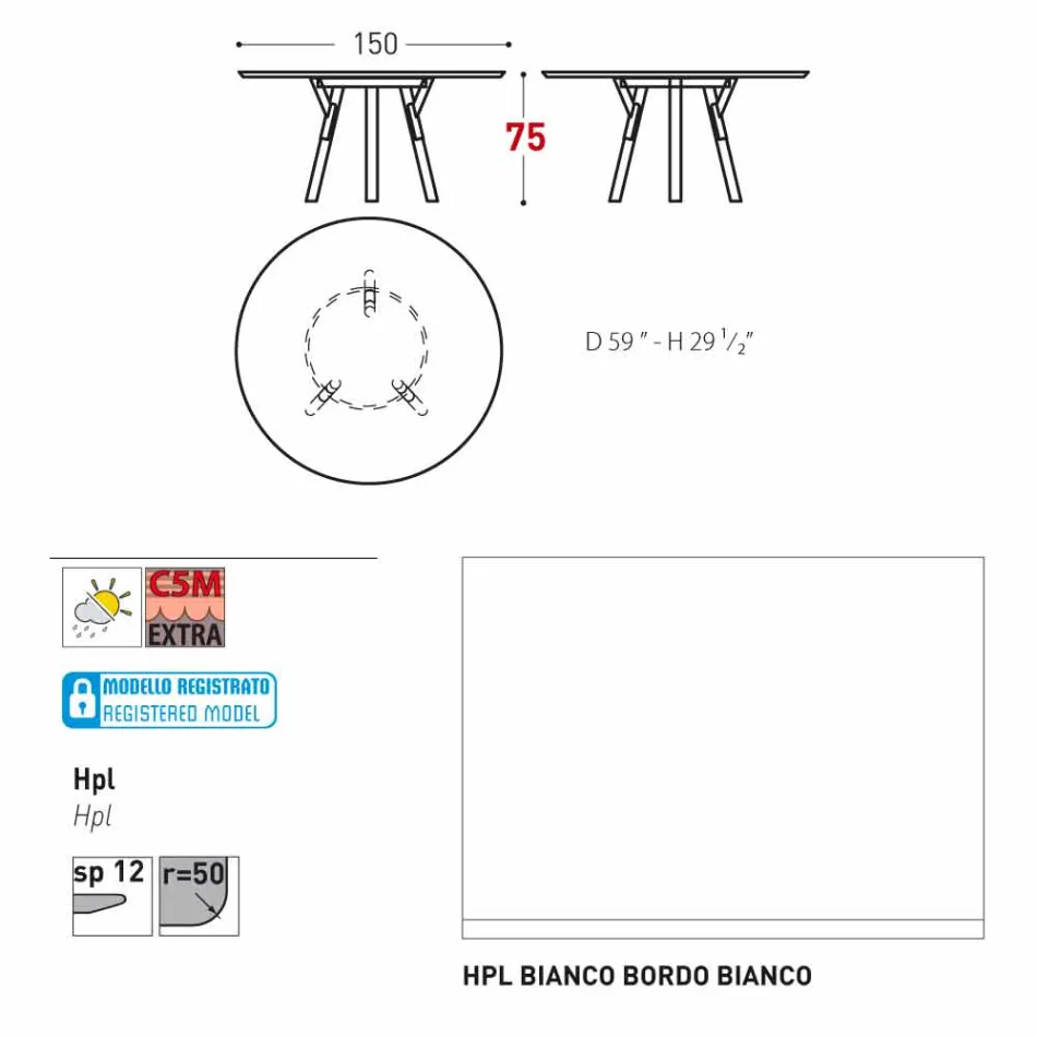 Varaschin liens table de jardin ronde avec pieds en teck, H 75cm Viadurini