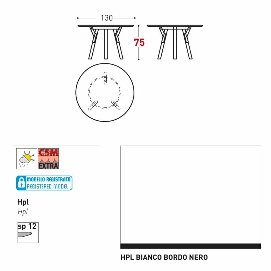 Varaschin liens table de jardin ronde avec pieds en teck, H 75cm Viadurini