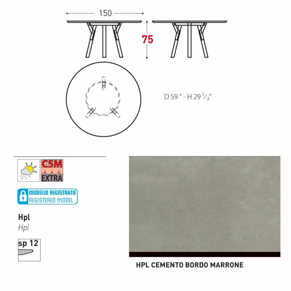 Varaschin Liens Table ronde de jardin design moderne, H 75 cm Viadurini