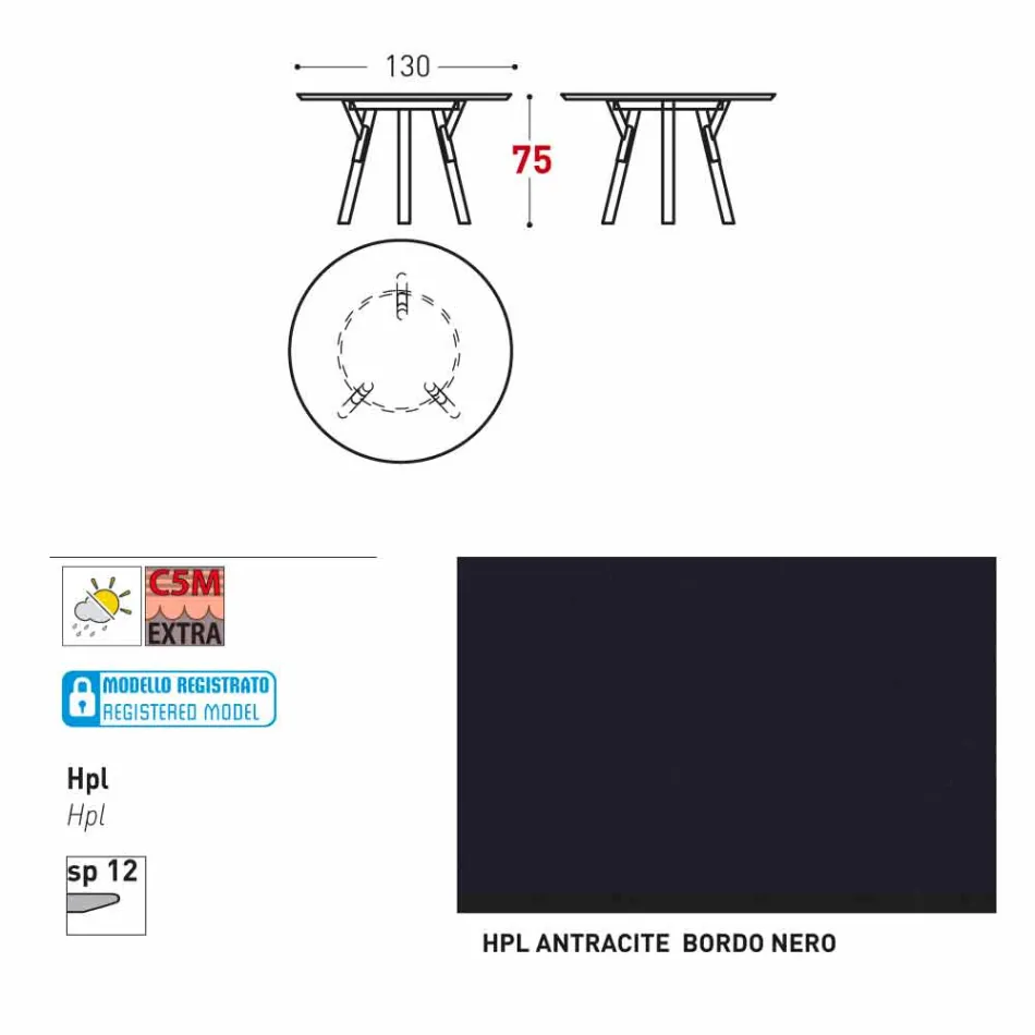 Varaschin Liens Table ronde de jardin design moderne, H 75 cm Viadurini