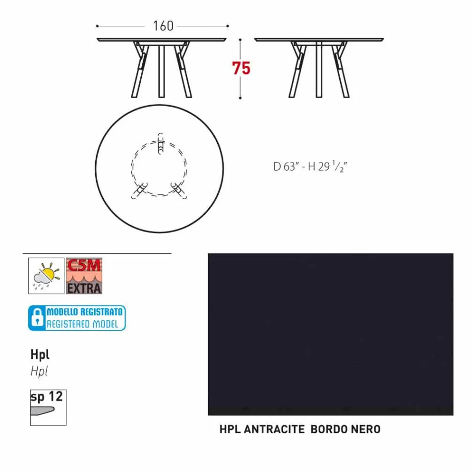 Varaschin Liens Table ronde de jardin design moderne, H 75 cm Viadurini