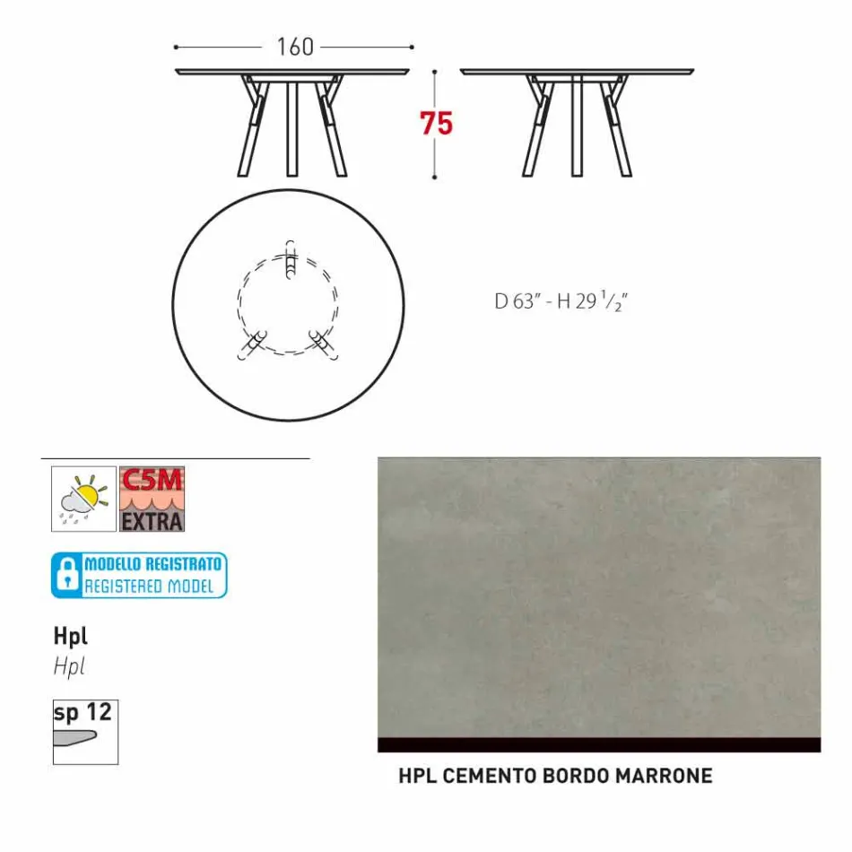 Varaschin Liens Table ronde de jardin design moderne, H 75 cm Viadurini