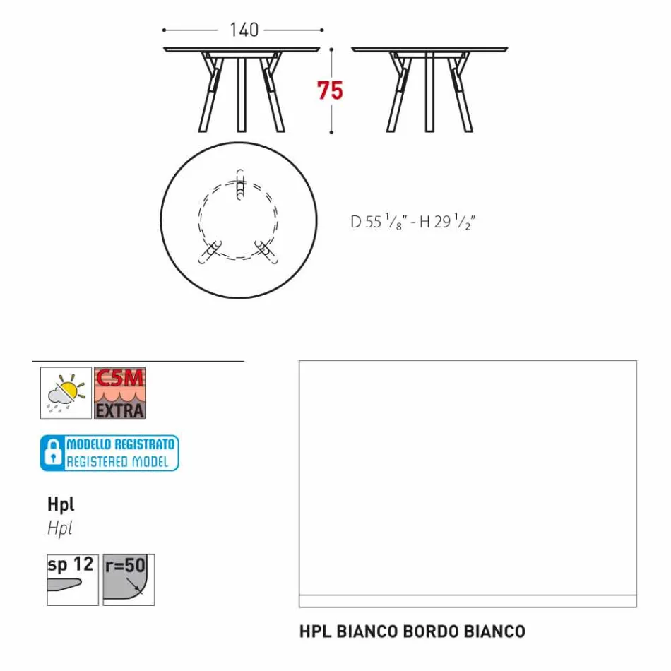 Varaschin Liens Table ronde de jardin design moderne, H 75 cm Viadurini