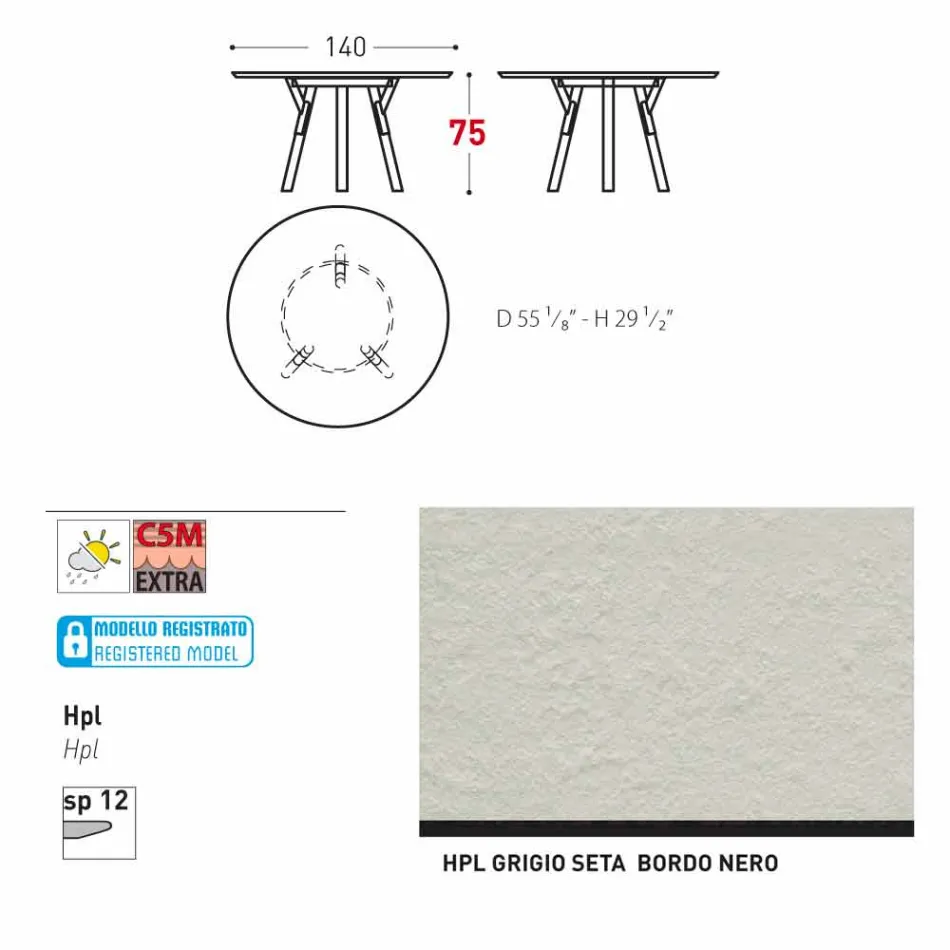 Varaschin Liens Table ronde de jardin design moderne, H 75 cm Viadurini