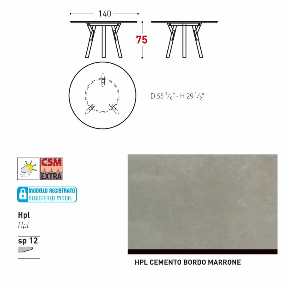 Varaschin Liens Table ronde de jardin design moderne, H 75 cm Viadurini