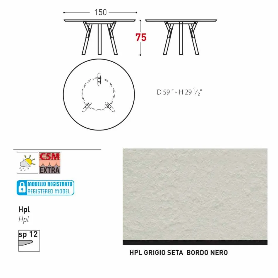 Varaschin Liens Table ronde de jardin design moderne, H 75 cm Viadurini