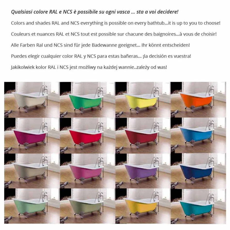 Baignoire fonte autoportante fer peint avec les pieds Diane Viadurini