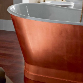 Autoportante baignoire avec feuille de cuivre en fonte de revêtement extérieur basse