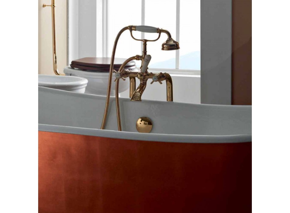 Autoportante baignoire avec feuille de cuivre en fonte de revêtement extérieur basse Viadurini