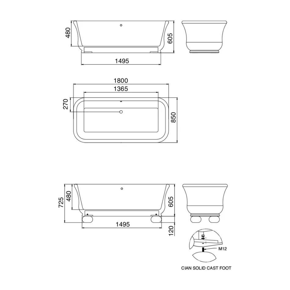 Baignoire Rectangulaire Solid Surface avec Soft Corners Made in Italy - Fulvio Viadurini