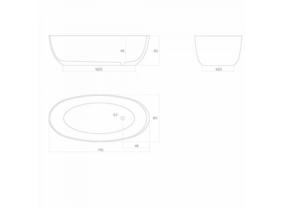 Baignoire monobloc de forme ovale moderne fabriquée en Italie, Frascati