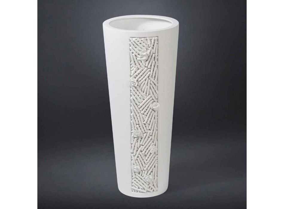 Grand Vase d'Intérieur en Céramique Blanche avec Décoration Made in Italy - Calisto Viadurini