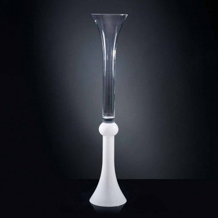 Grand Vase d'Intérieur en Verre Transparent et Blanc Fabriqué en Italie - Ludovico Viadurini