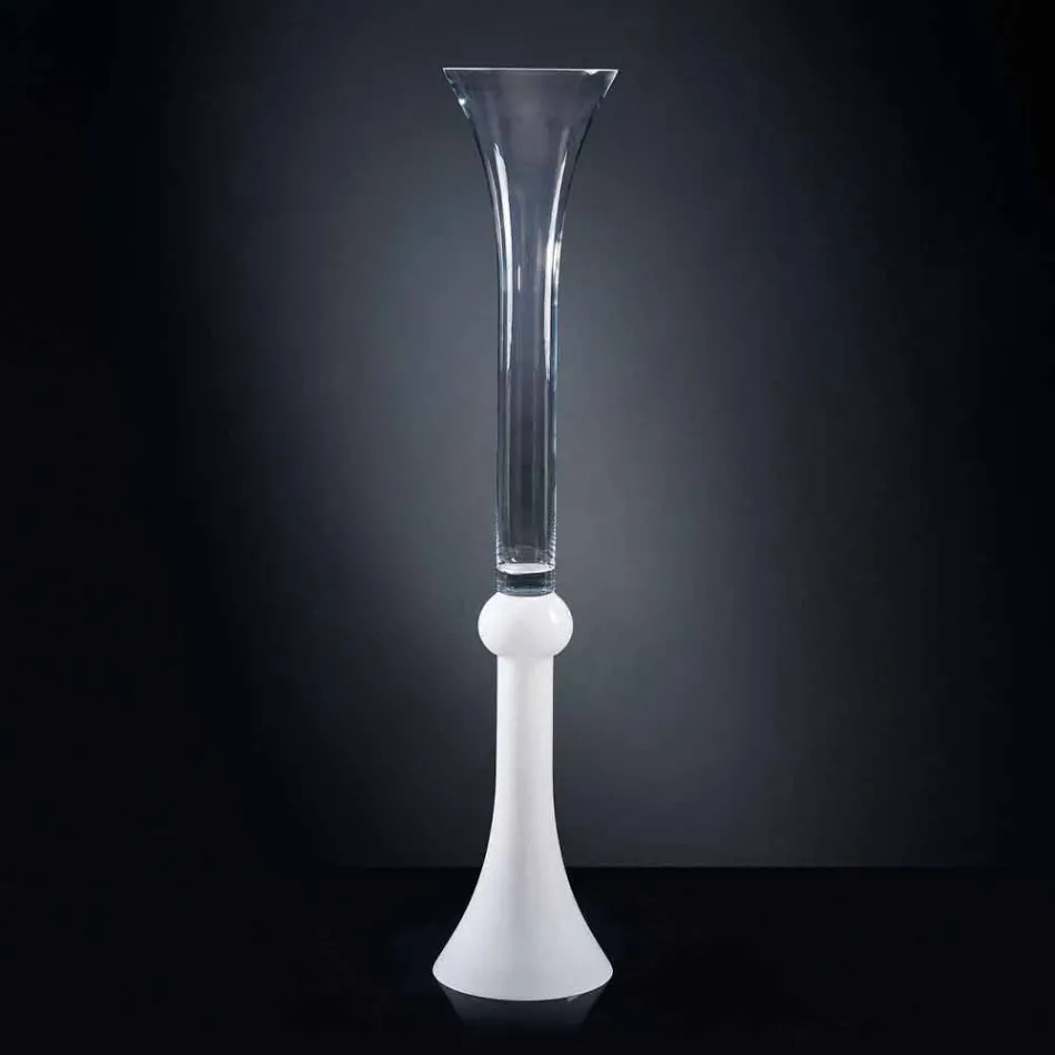 Grand Vase d'Intérieur en Verre Transparent et Blanc Fabriqué en Italie - Ludovico Viadurini