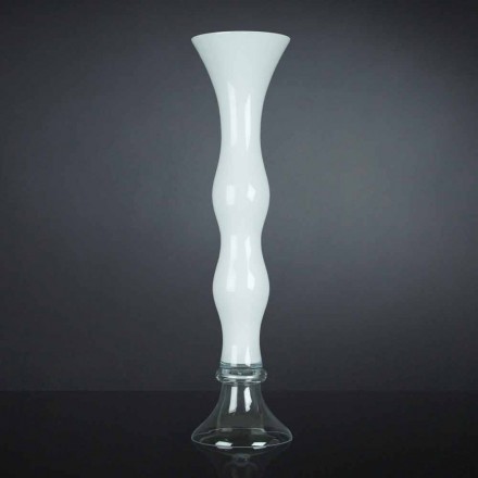 Grand Vase Décoratif en Verre Transparent et Blanc Fabriqué en Italie - Gondo Viadurini