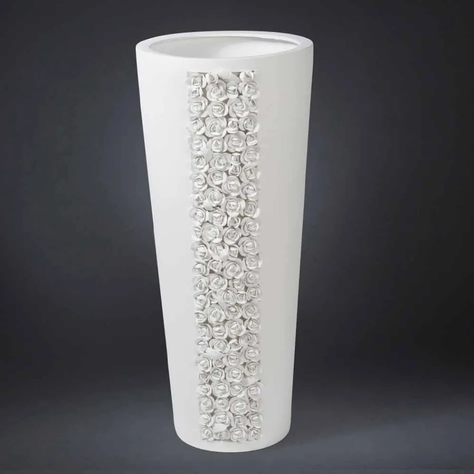 Grand vase en céramique blanche avec décoration faite à la main en Italie - Calisto Viadurini