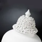 Grand vase en céramique blanche avec embout décoré fait à la main en Italie - Verio Viadurini