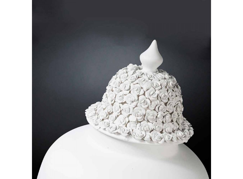 Grand vase en céramique blanche avec embout décoré fait à la main en Italie - Verio Viadurini