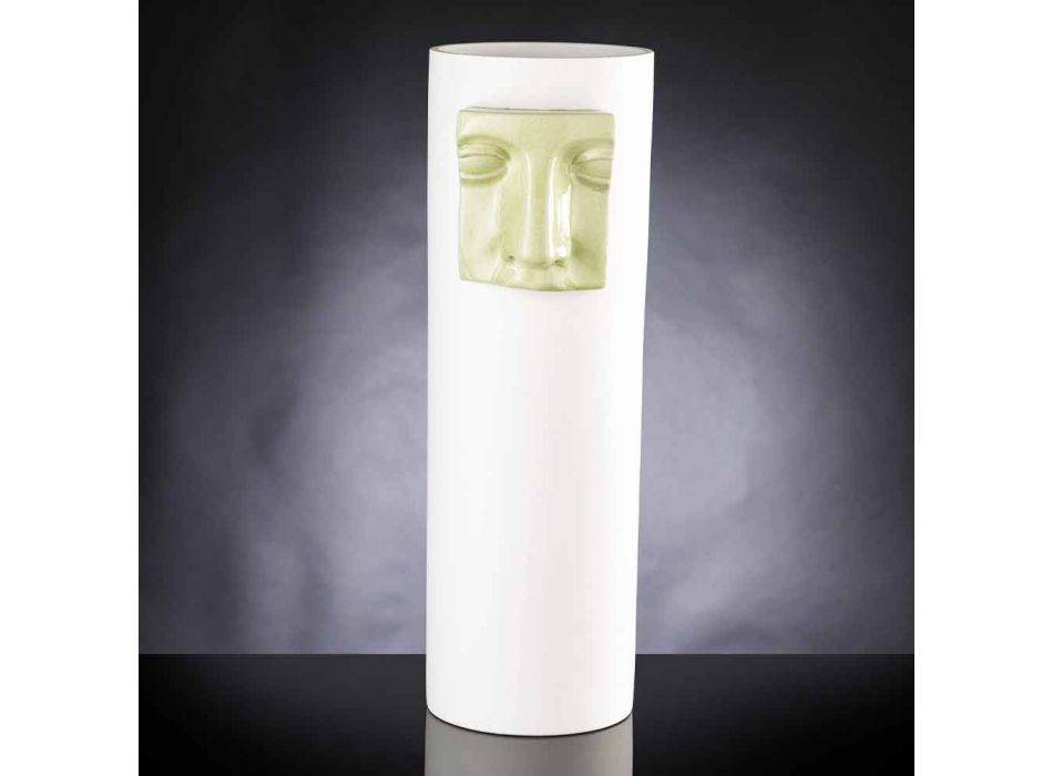 Grand Vase Moderne en Céramique Blanche avec Insert Coloré Fabriqué en Italie - Lexi Viadurini