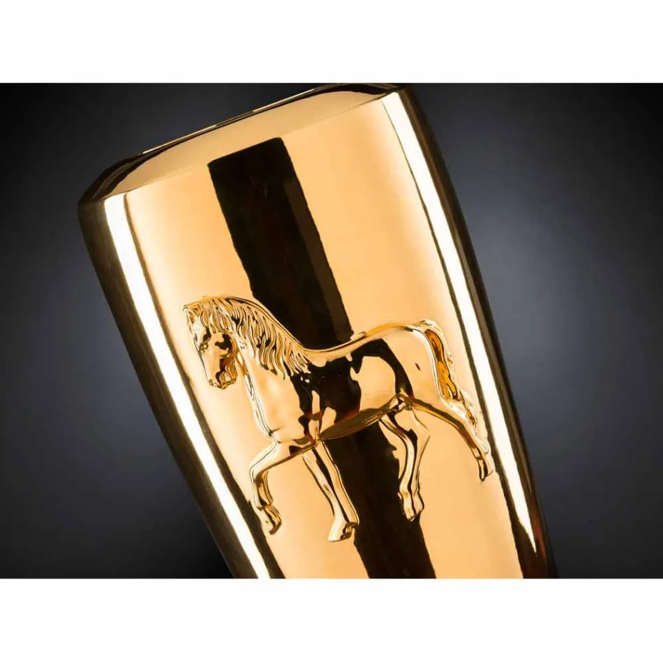 Grand vase d'intérieur en céramique finition dorée fait à la main en Italie - Jacky Viadurini