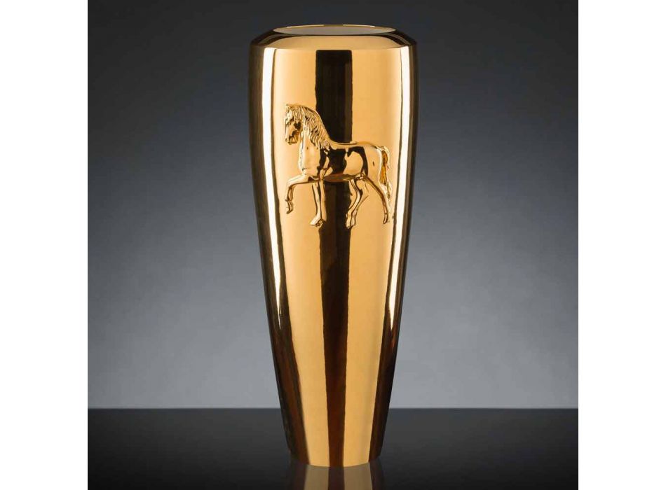 Grand vase d'intérieur en céramique finition dorée fait à la main en Italie - Jacky Viadurini