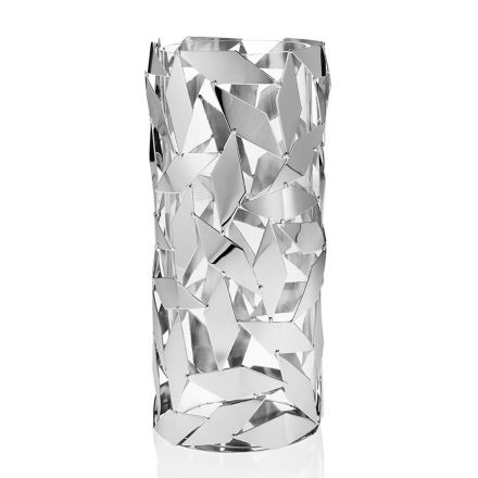 Vase Cylindrique en Verre et Métal Argenté Décorations Géométriques de Luxe - Torresi Viadurini