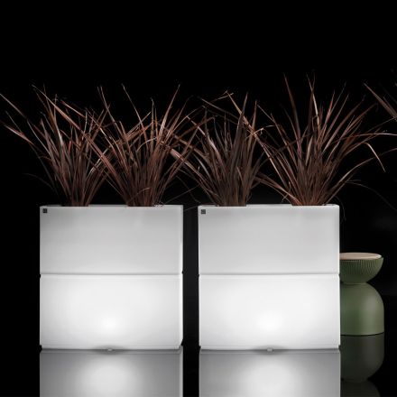 Vase d'extérieur lumineux bicolore en polyéthylène, fabriqué en Italie - Lambo Viadurini