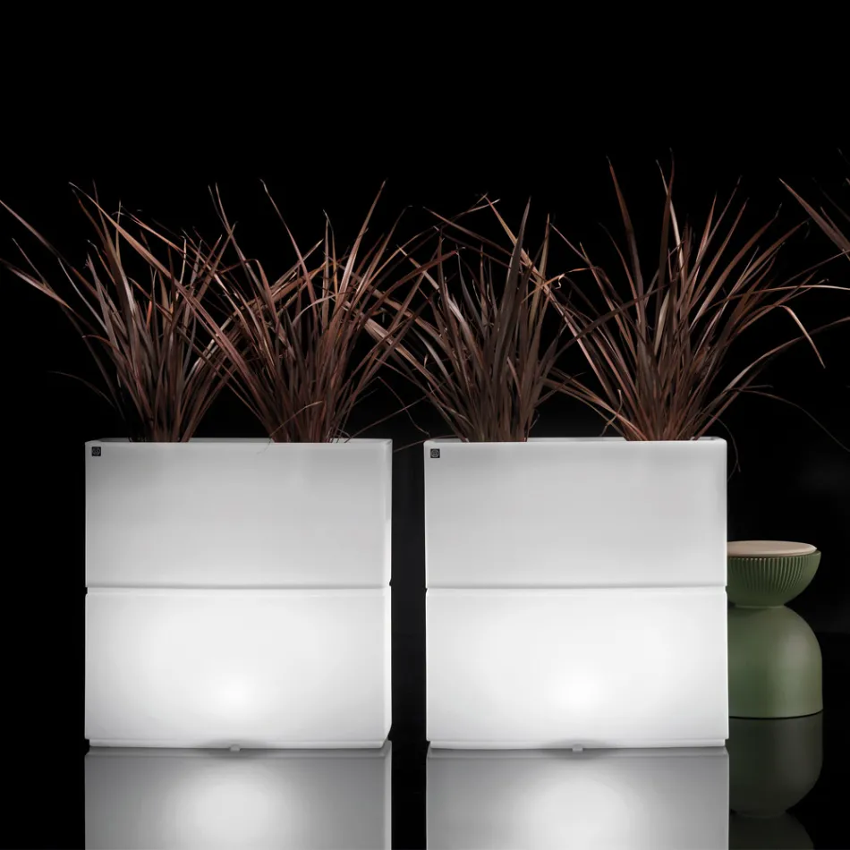 Vase d'extérieur lumineux bicolore en polyéthylène, fabriqué en Italie - Lambo Viadurini