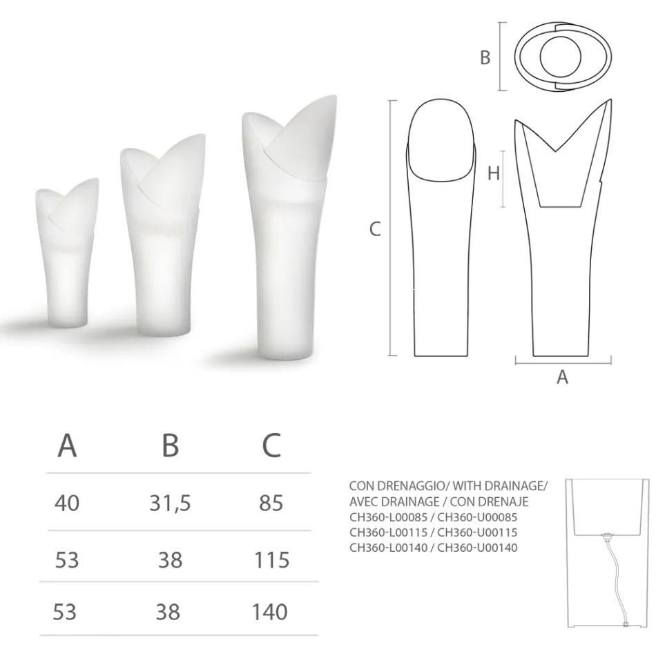 Vase d'extérieur lumineux en polyéthylène blanc fabriqué en Italie - Galileo Viadurini
