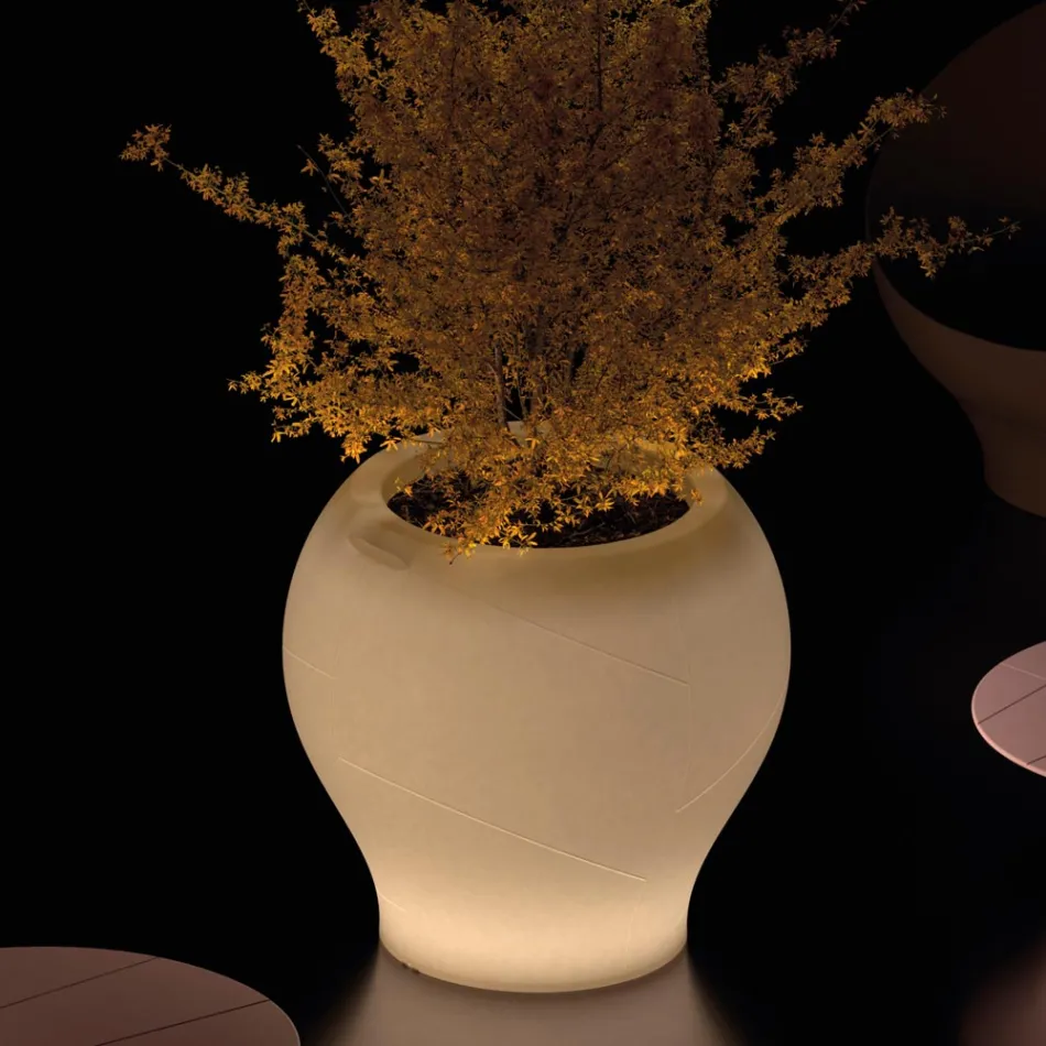 Vase de jardin lumineux en polyéthylène albâtre, fabriqué en Italie - Lotus Viadurini