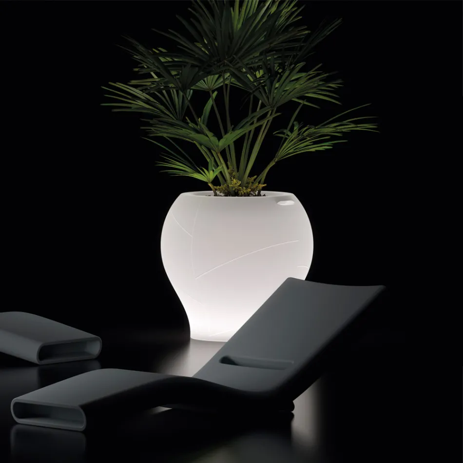 Vase de jardin lumineux en polyéthylène blanc, fabriqué en Italie - Loto Viadurini