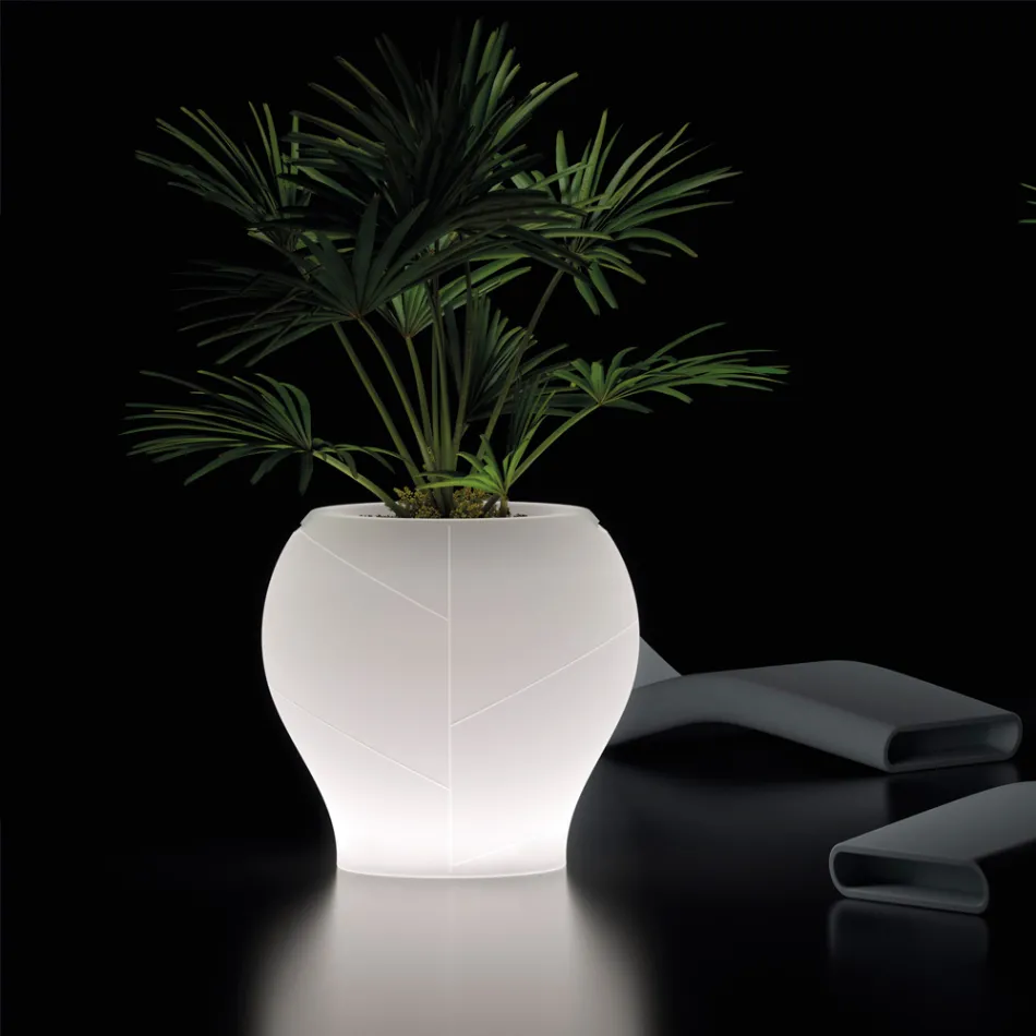 Vase de jardin lumineux en polyéthylène blanc, fabriqué en Italie - Loto Viadurini