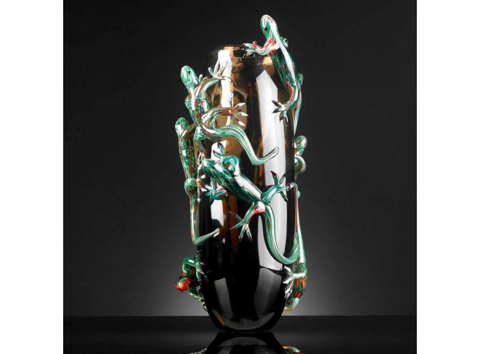 Vase d'intérieur fait main en verre coloré avec geckos Made in Italy - Geco Viadurini