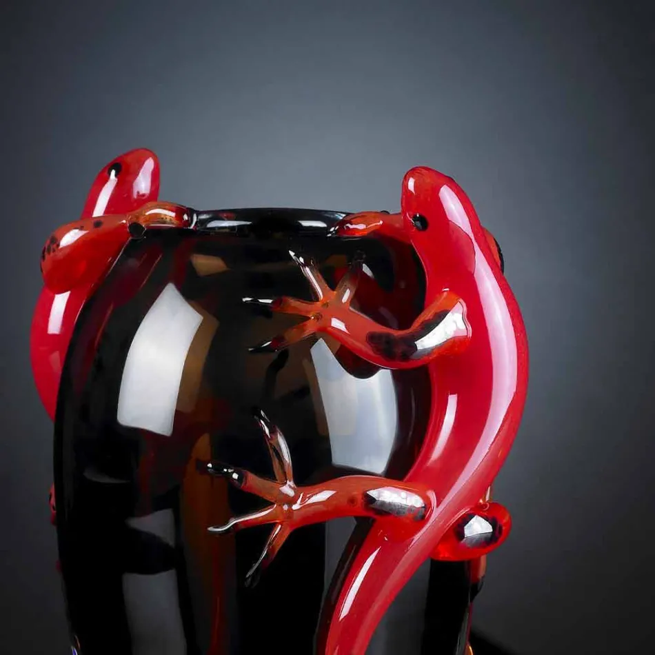 Vase d'intérieur en vitrail avec geckos fait à la main en Italie - Geco Viadurini