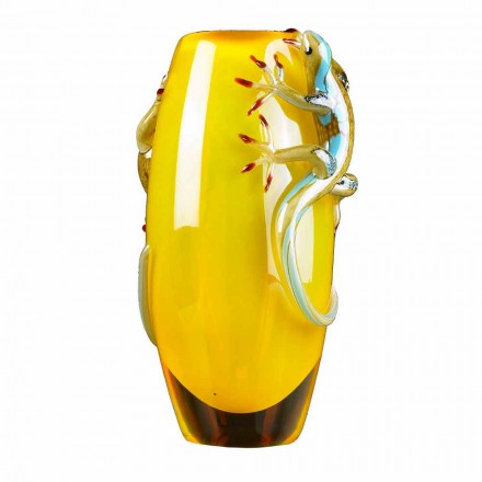 Vase d'intérieur en vitrail avec geckos fait à la main en Italie - Geco Viadurini