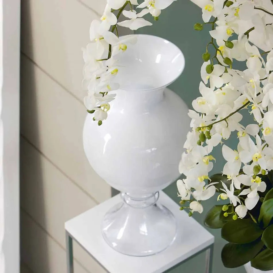 Vase décoratif d'intérieur en verre blanc et transparent fabriqué en Italie - Frodino Viadurini